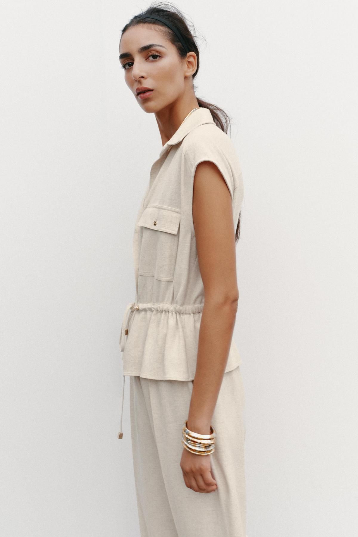 자라 린넨블렌드 와이드핏 점프수트 8345/746 LIGHT BEIGE - 상세 이미지 5