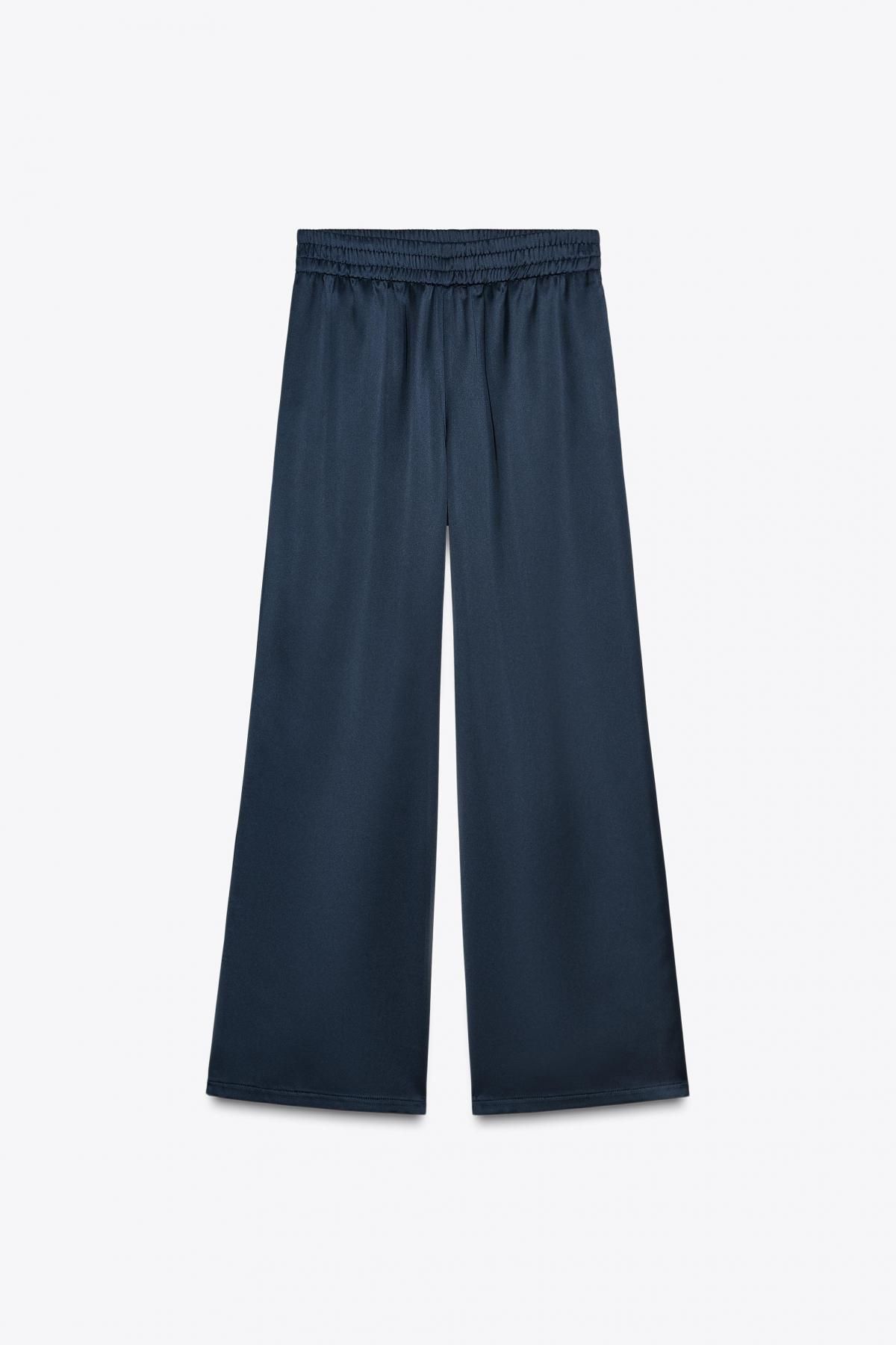 자라 새틴 하이웨이스트 와이드 팬츠 7970/399 NAVY BLUE - 상세 이미지 5