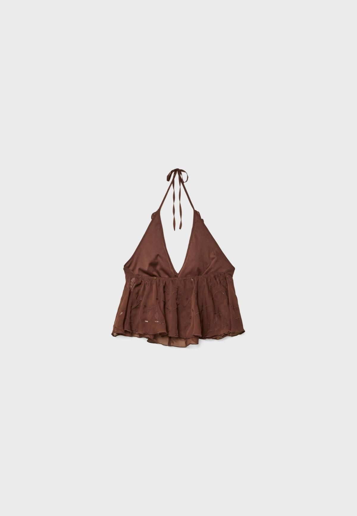 스트라디바리우스 러플 시퀸 홀터넥 민소매 탑 6204/640 BROWN - 상세 이미지 2