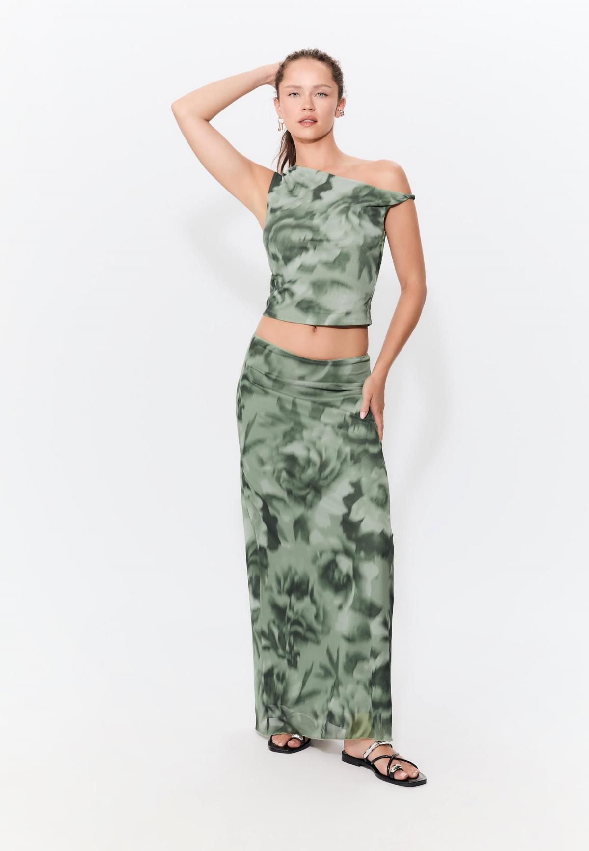 스트라디바리우스 플라워 프린트 튤 롱 스커트 1343/200 KHAKI - 상세 이미지 2