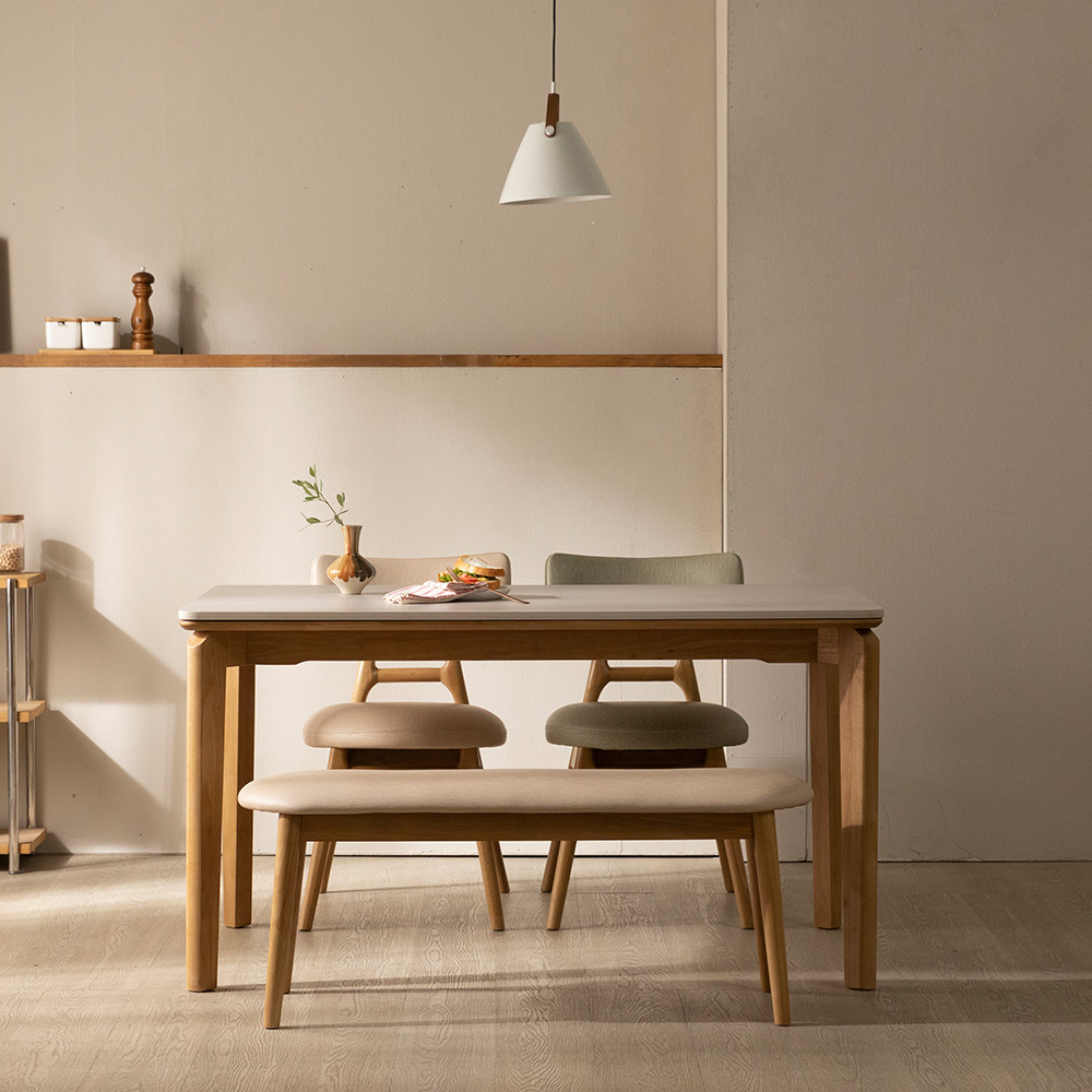 [4인 식탁] 미코하임 디에르 원목 18T 포세린 양면 세라믹 카페 식탁 테이블 1400mm, 내추럴