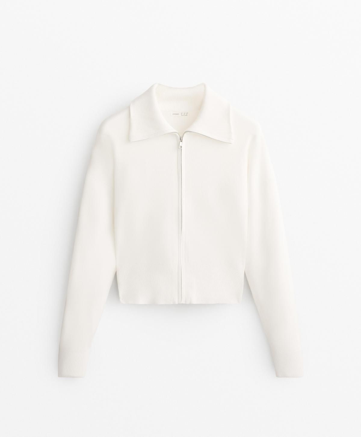 오이쇼 미니멀 하이넥 니트 집업 재킷 3855/695 WHITE - 메인 이미지