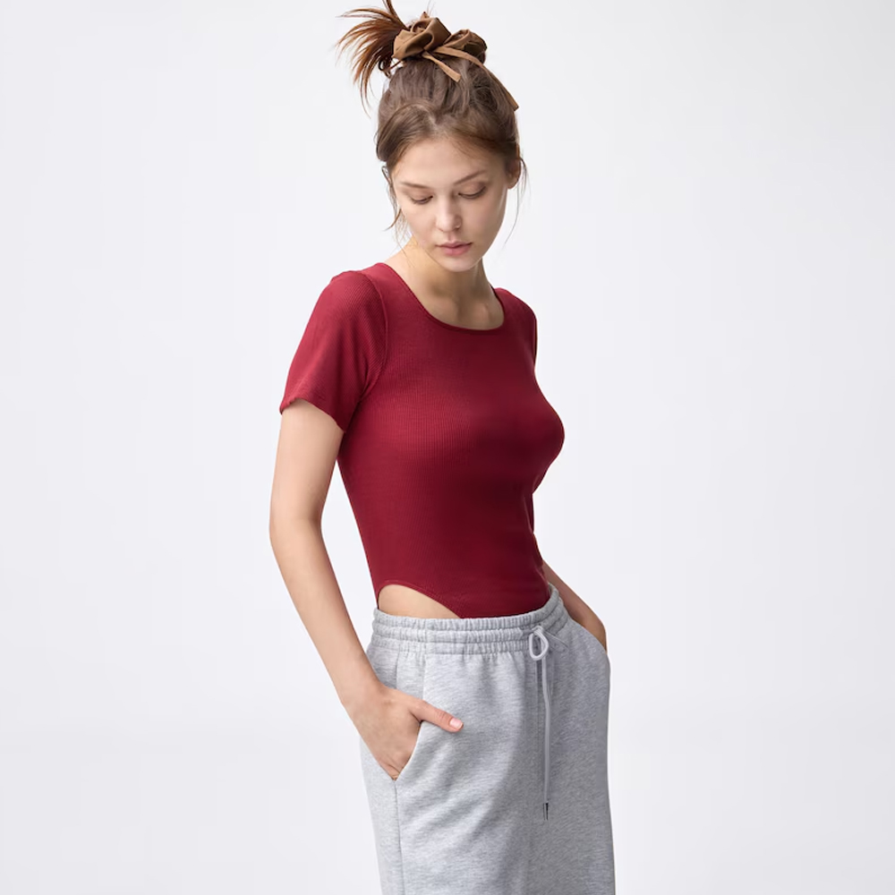지유 반팔티 웜 리브 바디 슈트 스퀘어넥 358045 - 상세 이미지 2