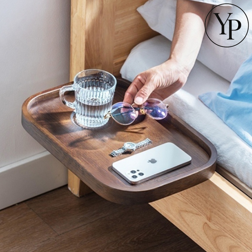 무타공 클램프형 침대 협탁 사이드 선반 틈새 공간활용 컵받침 우드 탁자