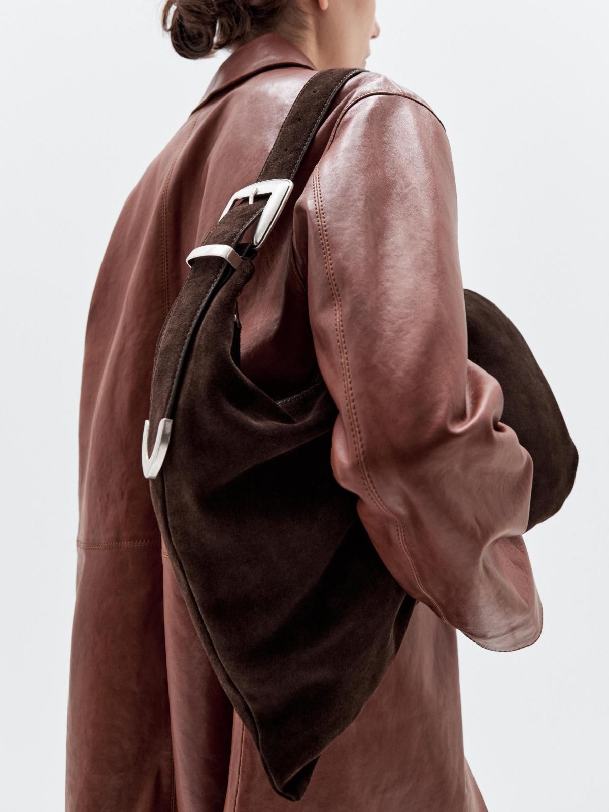 마시모두띠 스웨이드 레더 맥시 호보백 6909/635 BROWN - 상세 이미지 5