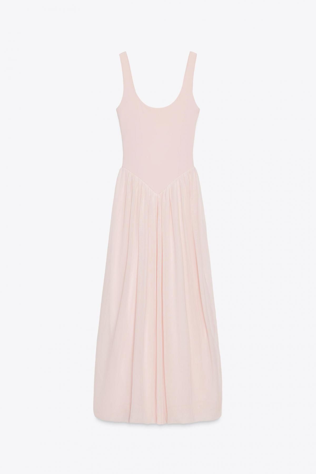 자라 라운드넥 셔링 롱 튤 원피스 5584/802 PALE PINK - 메인 이미지