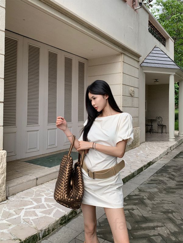 여성 투웨이 오프숄더 보트넥 A라인 미니 원피스 얇은 반팔 플레어 드레스 데이트룩 바캉스룩 봄 여름 - 상세 이미지 5