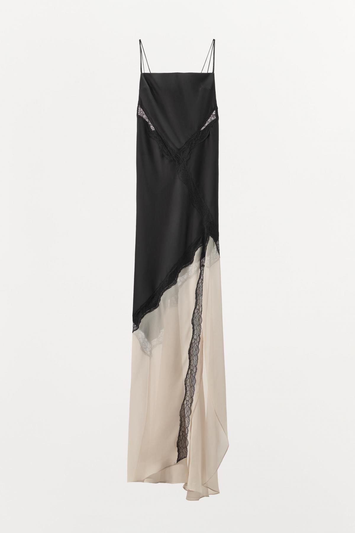 자라 콤비 레이스 스트랩 슬립 롱 원피스 1067/625 BLACK / ECRU - 메인 이미지