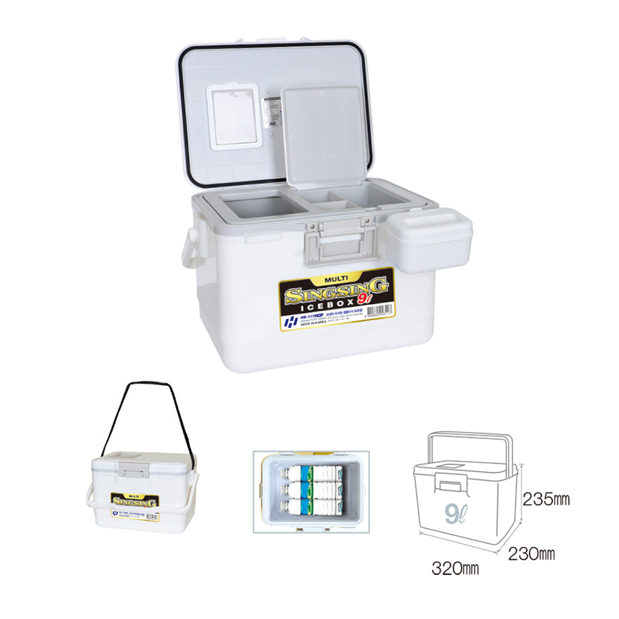 해동조구 멀티 싱싱 아이스박스 9리터 HB-1117 물고기투입구 어깨끈 미끼통포함 낚시쿨러
