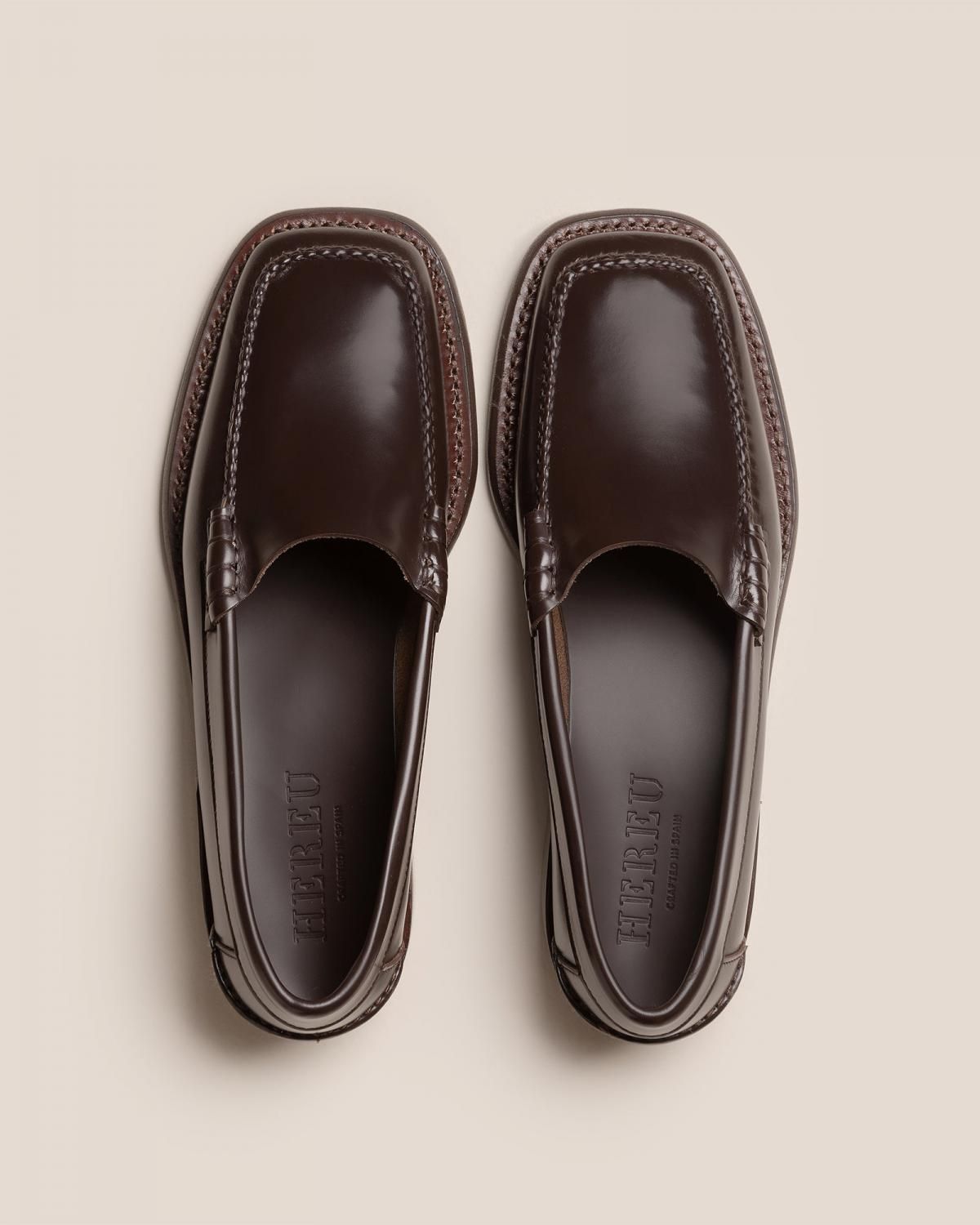헤레우 SALA 스퀘어토 로우힐 가죽 펌프스 14917448892748 DARK BROWN - 상세 이미지 2