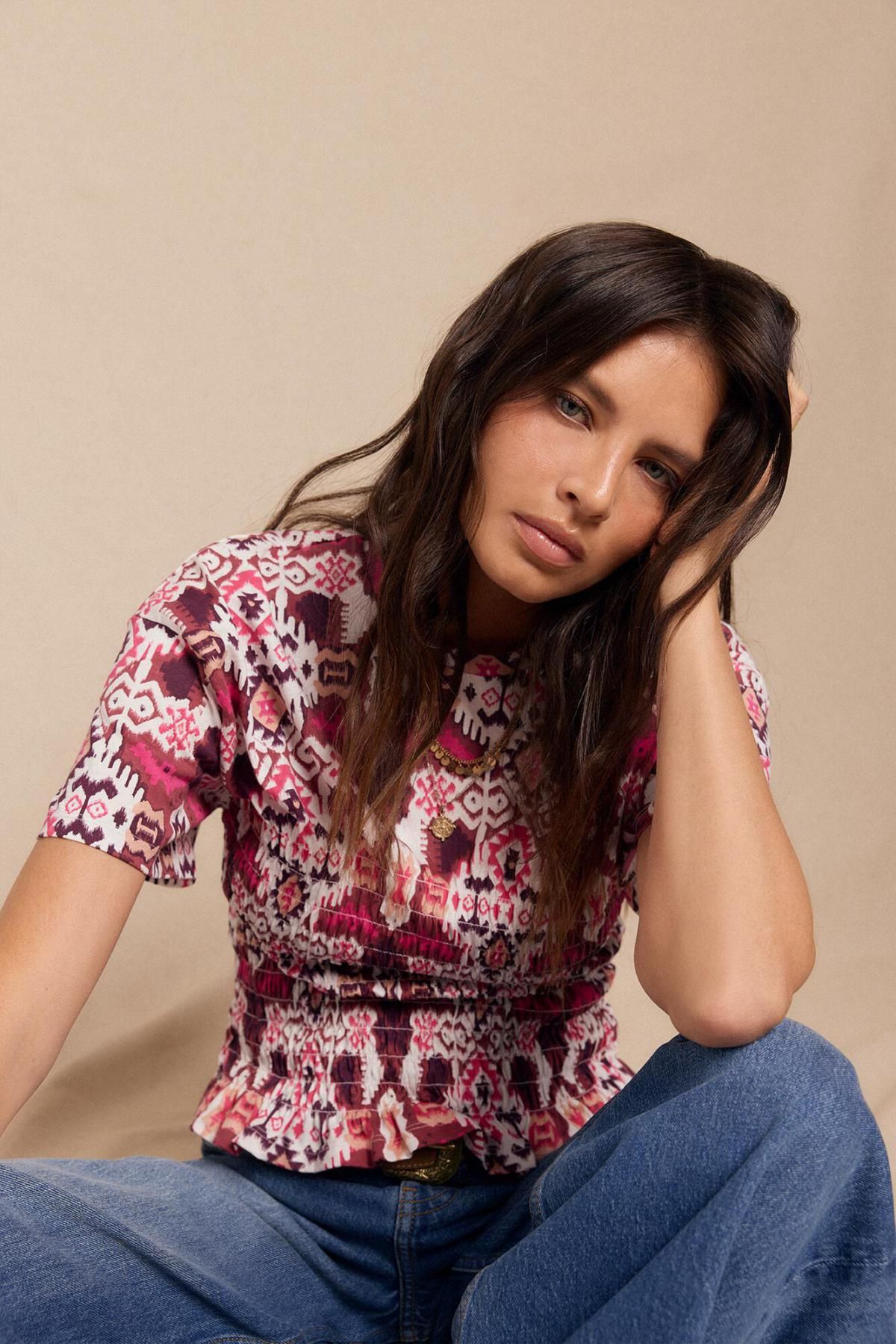 슬로우러브 크롭 핑크 패턴 허니콤 반팔 티셔츠 7092313 MULTICOLOR - 상세 이미지 5