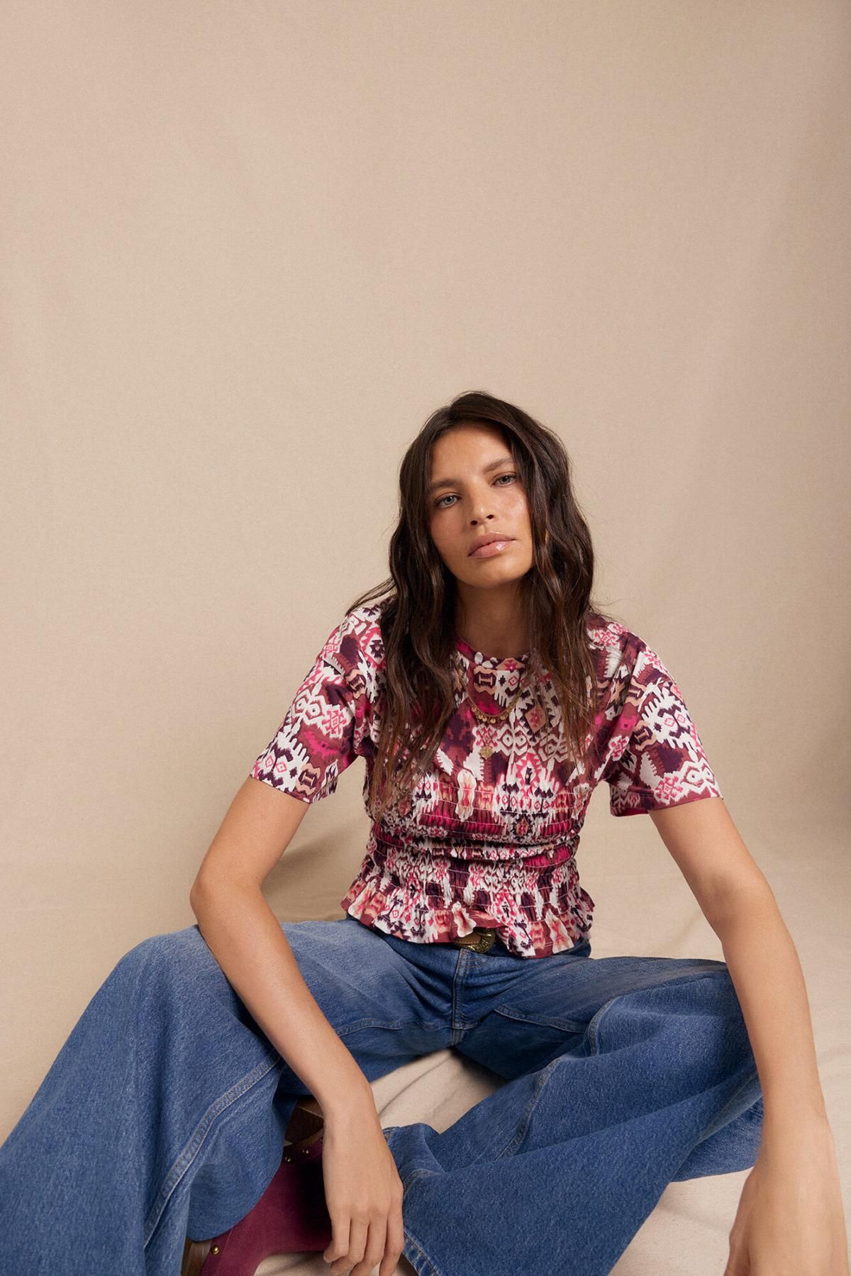 슬로우러브 크롭 핑크 패턴 허니콤 반팔 티셔츠 7092313 MULTICOLOR - 상세 이미지 2