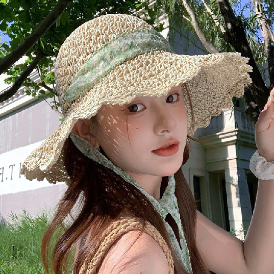 썬캡 모자 햇빛 선캡 산책 여름 차단 자외선 여자 가리개 여행 바캉스 리본 스트랩 밀짚 - 상품 이미지