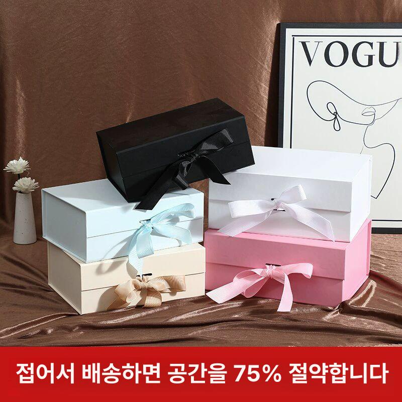 박스 선물 포장 종이 접이식 와인 답례품 크라프트 화이트 리본형x22x16.5x8.8 - 상세 이미지 2