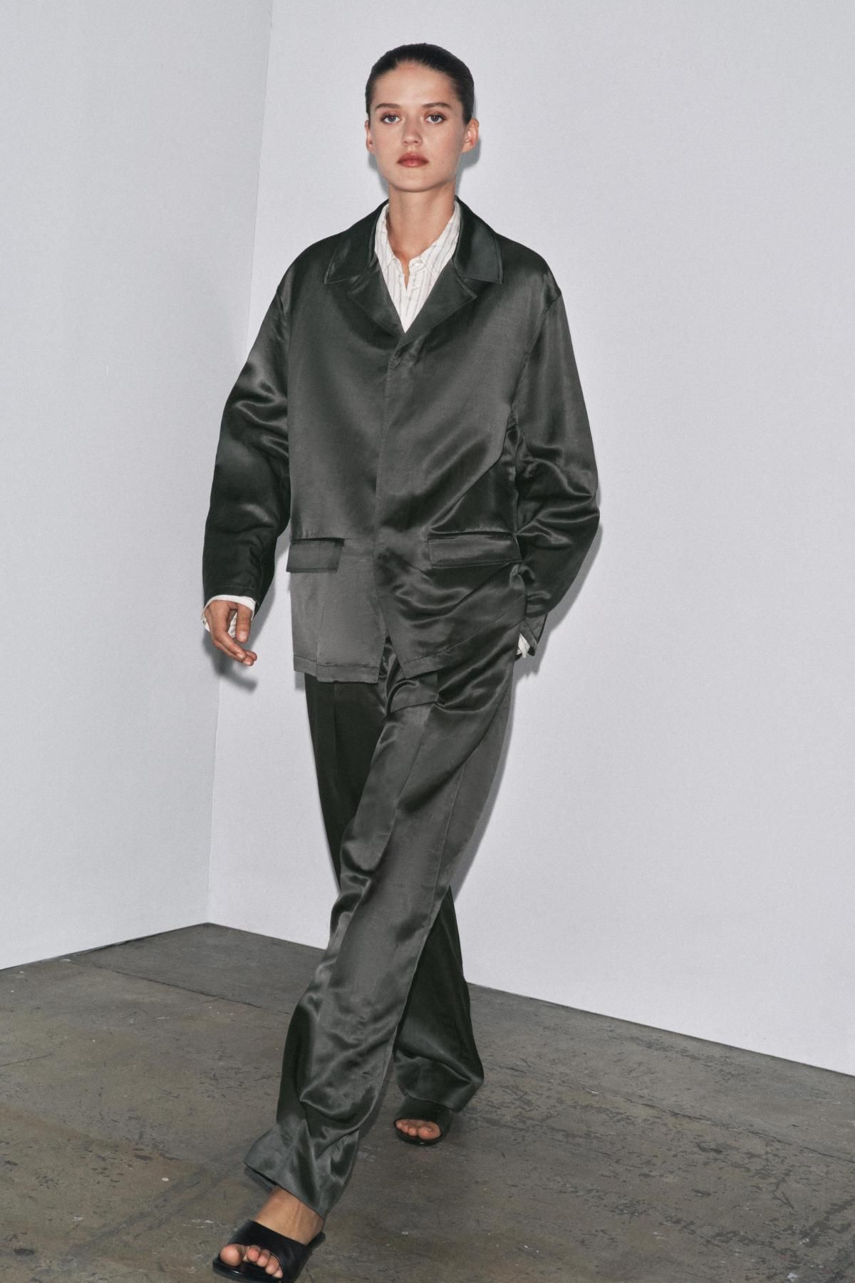 자라 새틴 린넨 블렌드 테일러드 재킷 8058/002 CHARCOAL - 상세 이미지 2