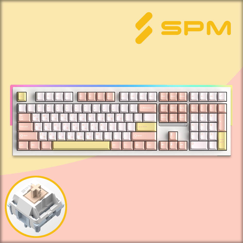 SPM 몽돌 키보드 PL108W 풀배열 베이비핑크, 저소음 목새축, 45g