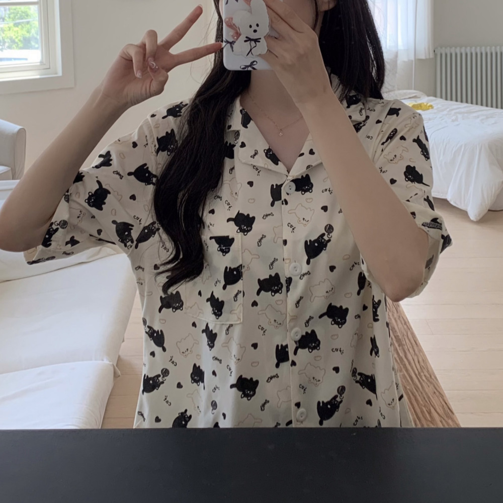 여름잠옷세트 반팔잠옷  파자마파티 여성 반바지 귀여운 바지 실내복 - 상세 이미지 3