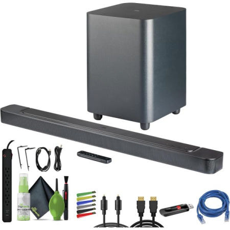 JBL [해외]TV 홈 시어터 번들을 위한 무선 서브우퍼 및 Atmos 서라운드 사운드 시스템이 포함된 JBL Bar 500 5.1채널 사운드바