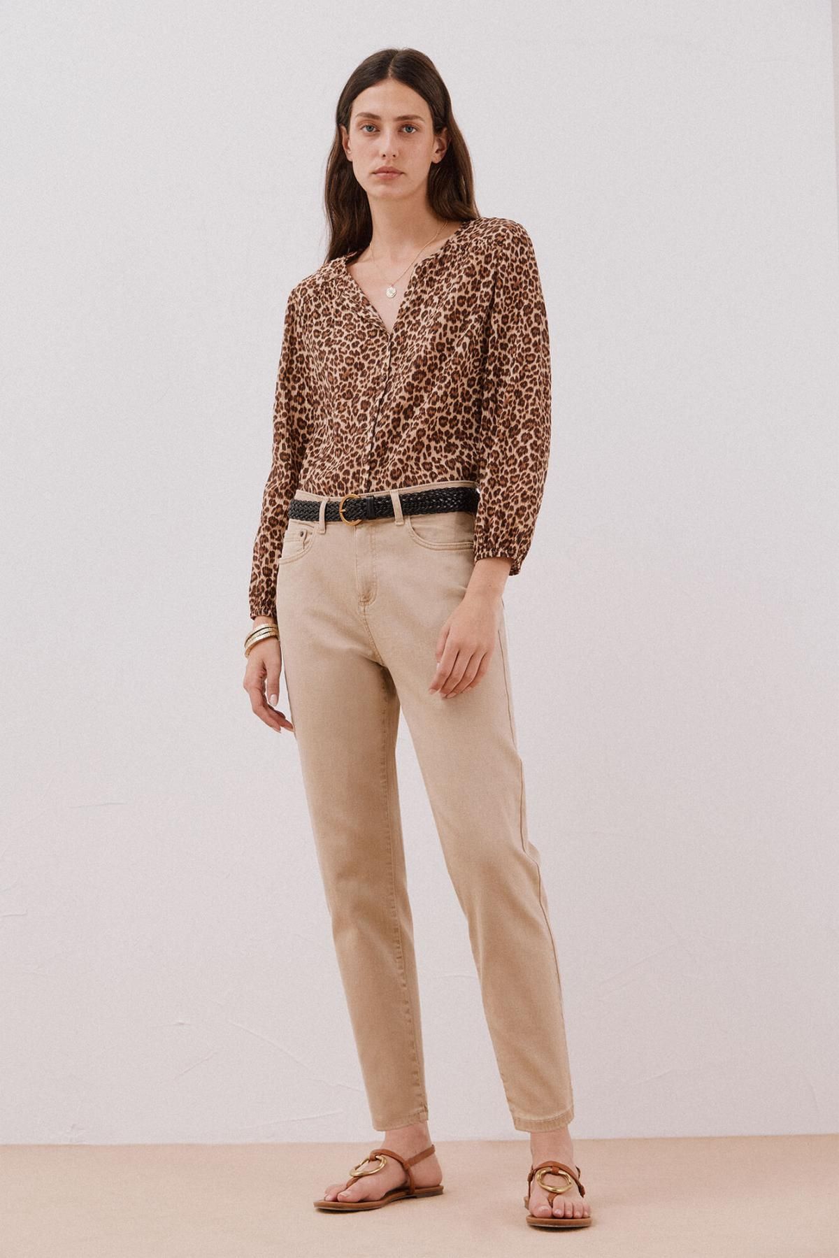 꼬르떼피엘 슬림핏 베이지 데님 맘핏 진 8880968 MARRON - 상세 이미지 2