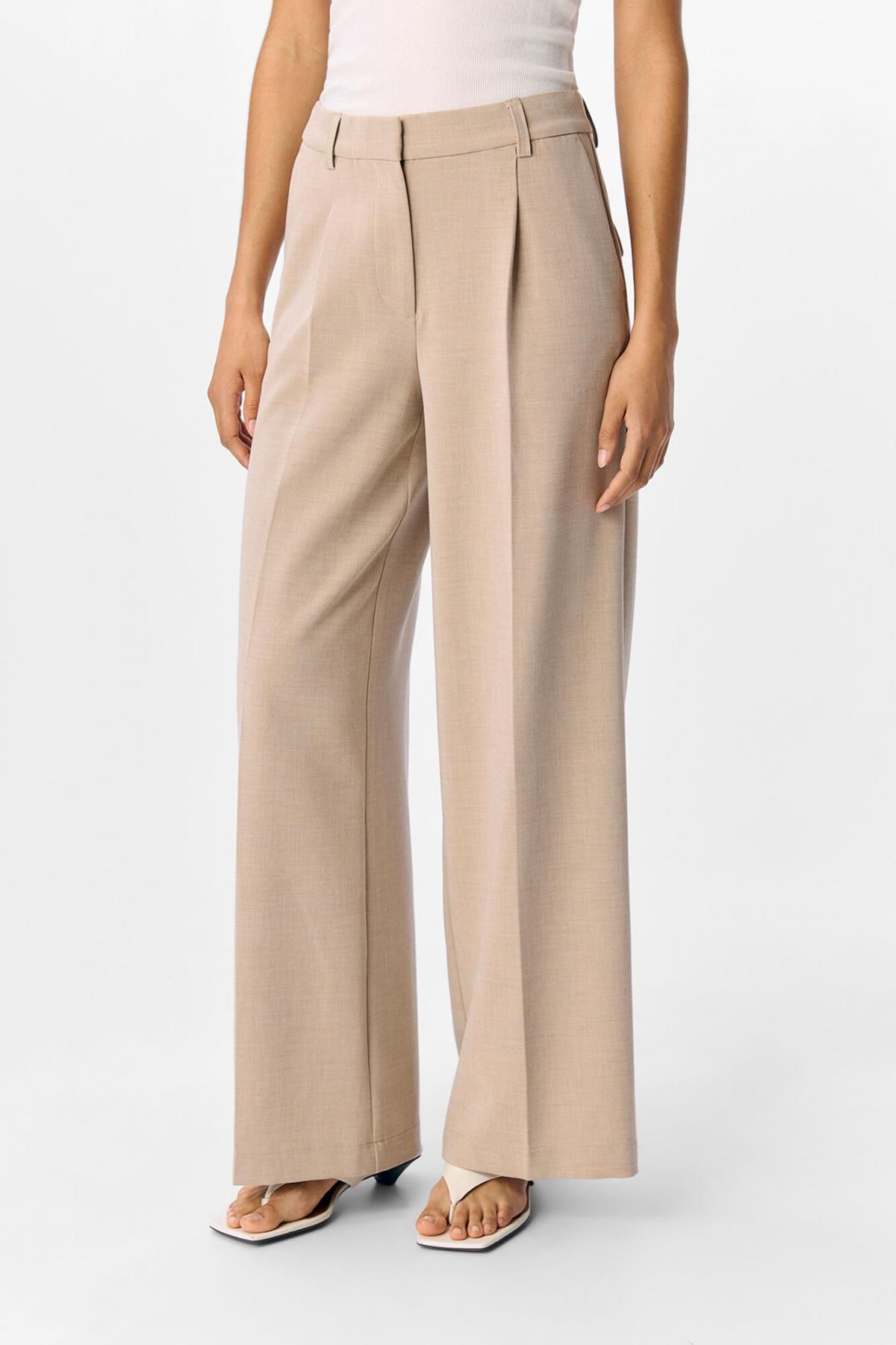 오브젝트 베이지 와이드 플리츠 팬츠 6398255 MARRON - 상품 이미지