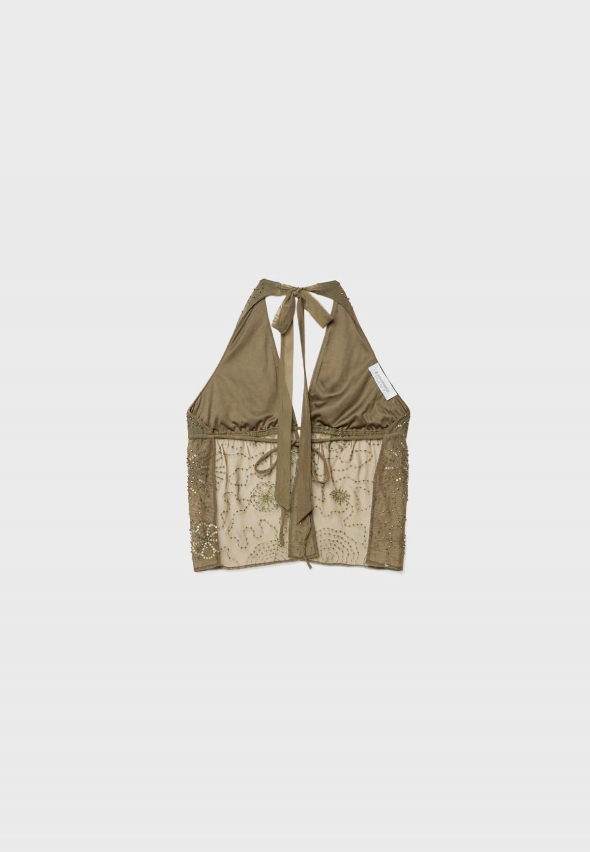 스트라디바리우스 보헤미안 비즈 자수 스트레치 튤 홀터넥 탑 6750/339 KHAKI - 상세 이미지 2