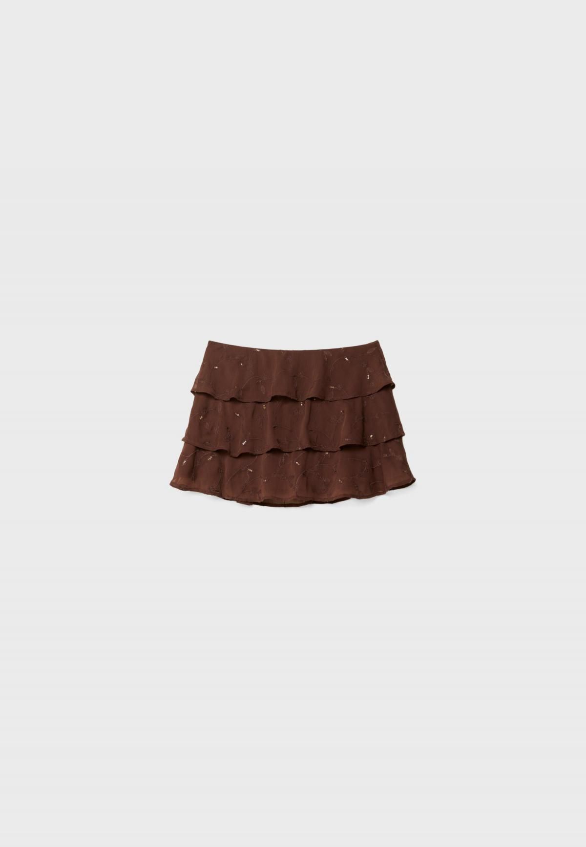 스트라디바리우스 브라운 러플 자수 미니 스커트 1278/755 BROWN - 상세 이미지 2
