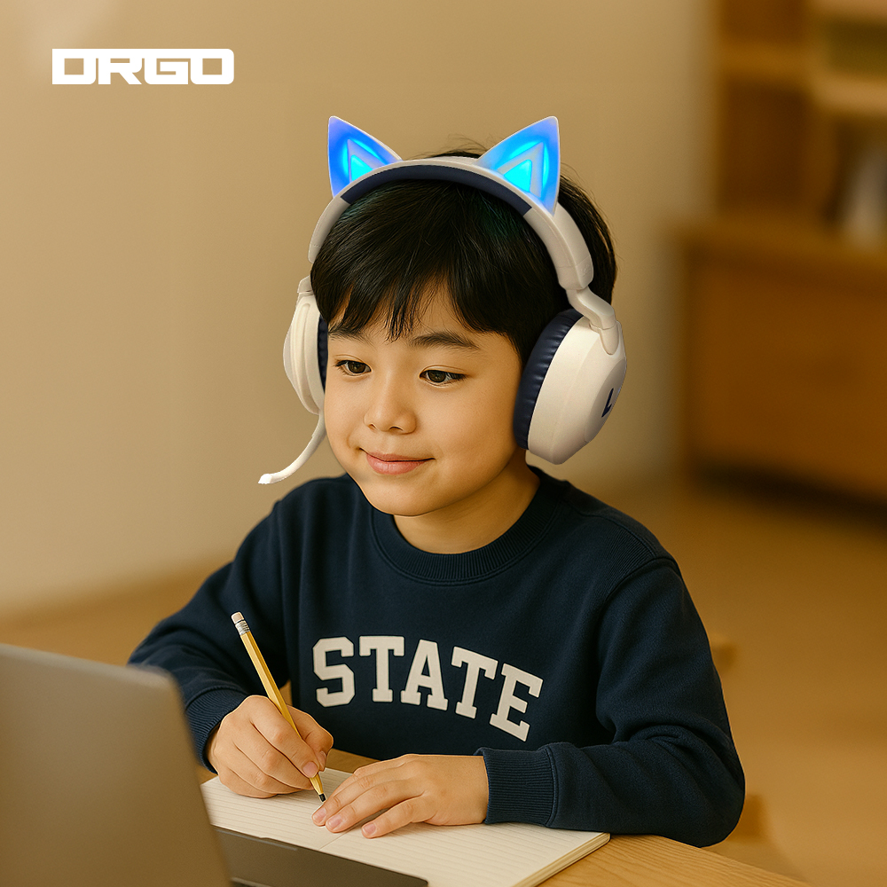 디알고 어린이안전 어학스터디 청력보호 LED 유무선키즈헤드셋 BH038M 카키 제품 이미지