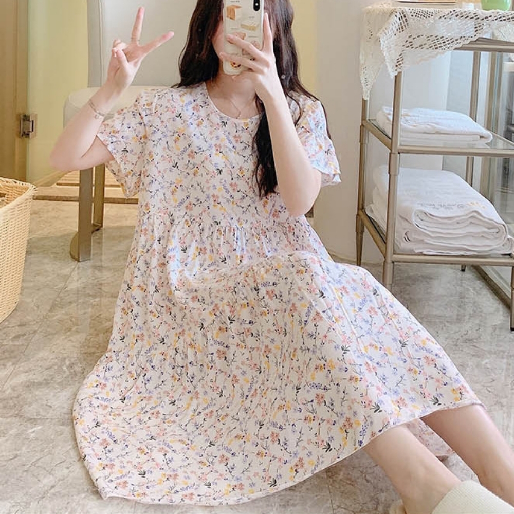 여성 민소매 나시 어깨 끈 플라워 꽃무늬 라운드넥 원피스 - 상세 이미지 3