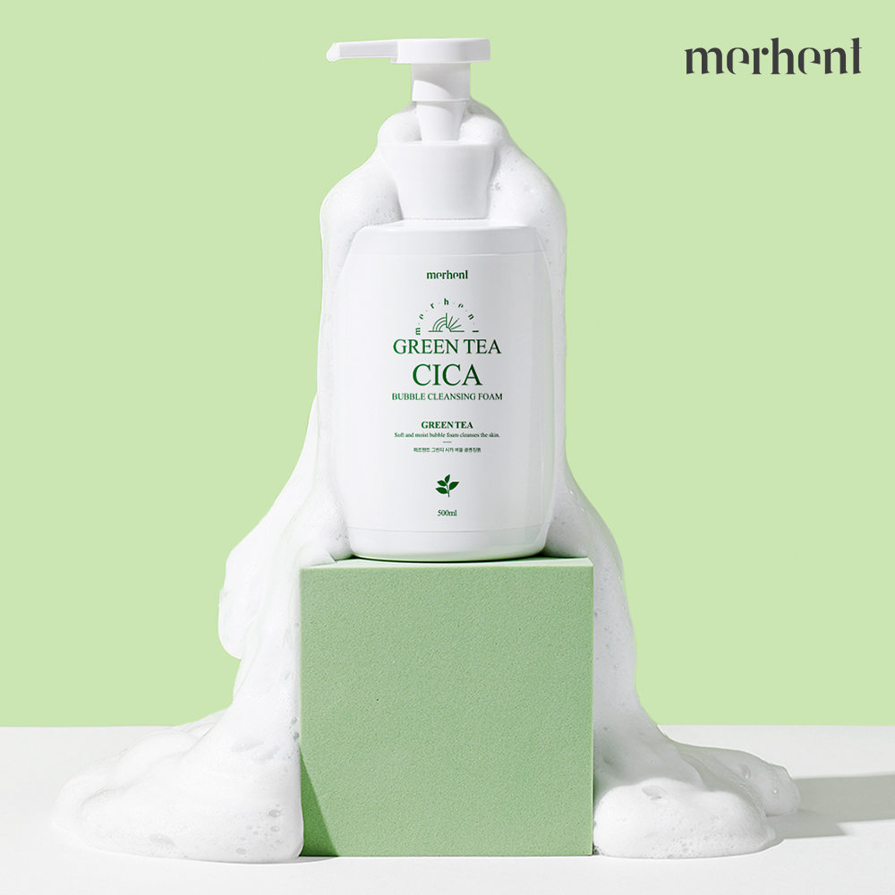 1+1 메르헨트 그린티 시카 버블 클렌징폼 500ml 저자극 세안제 거품 대용량 폼클렌징