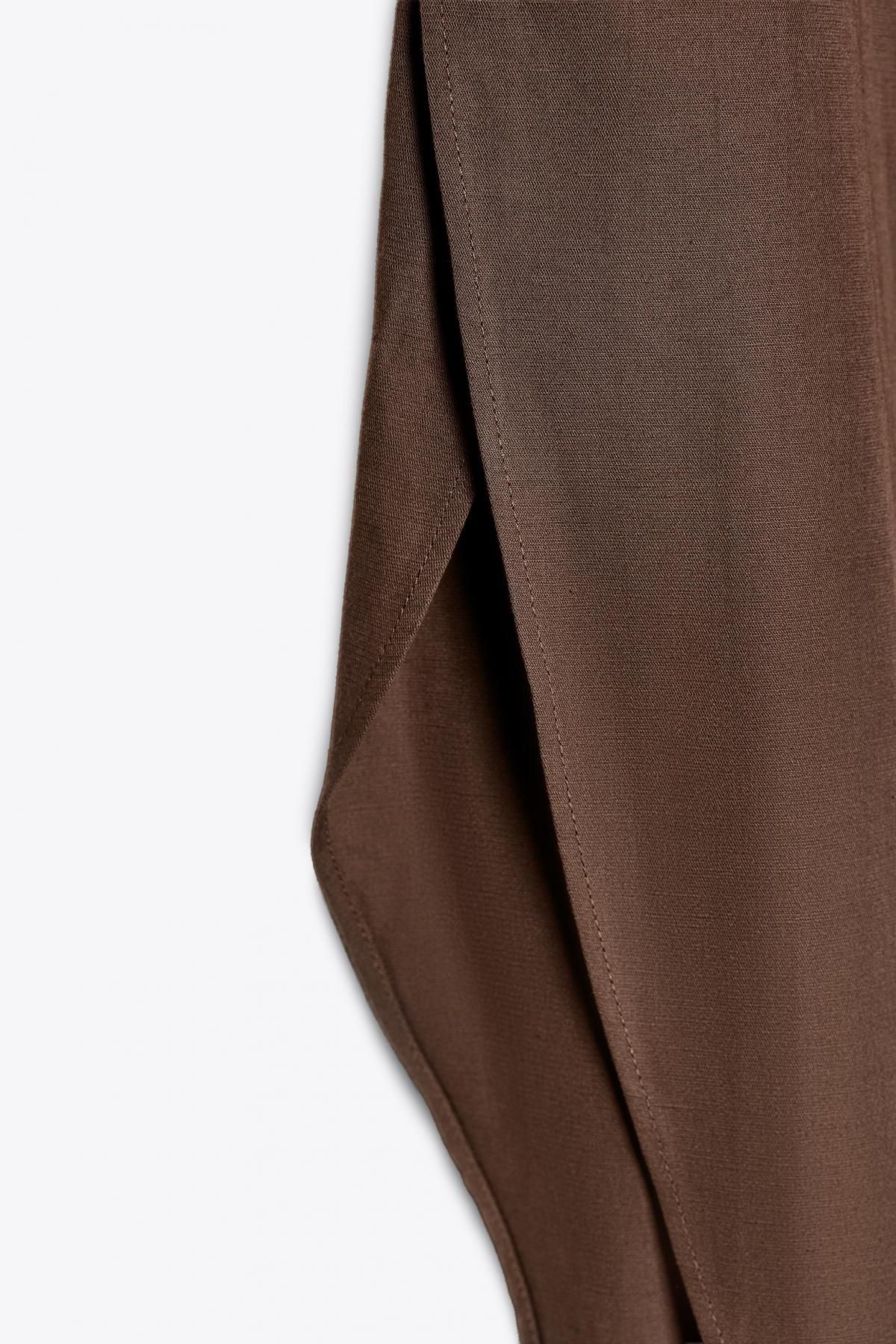 자라 린넨블렌드 사이드 슬릿 와이드 팬츠 8092/015 BROWN - 상세 이미지 5