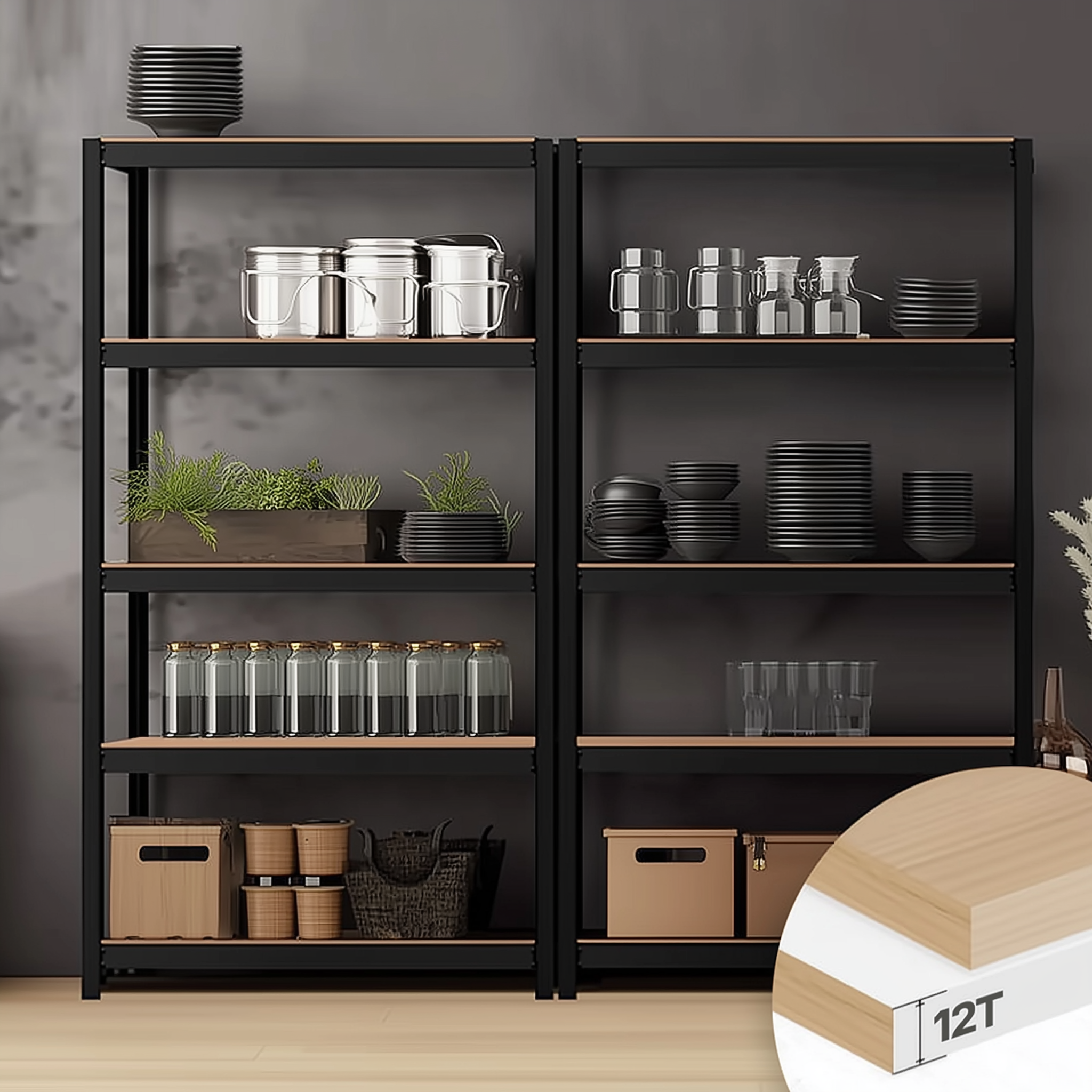 선반 12T합판 수납선반 철제 다용도 선반장 무볼트 랙 홈던트 6003001050 5단