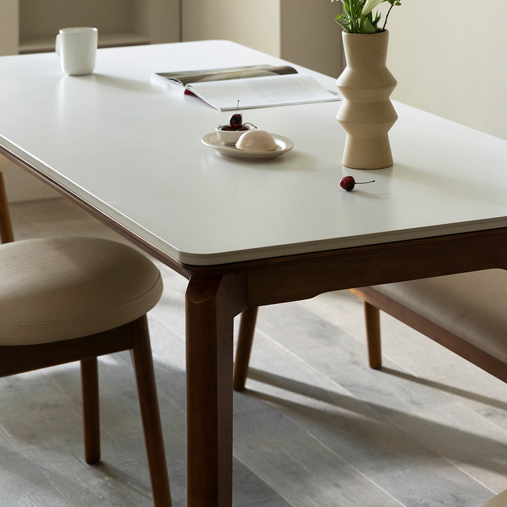 [4인 식탁] 미코하임 디에르 원목 18T 포세린 양면 세라믹 카페 식탁 테이블 1400mm, 월넛