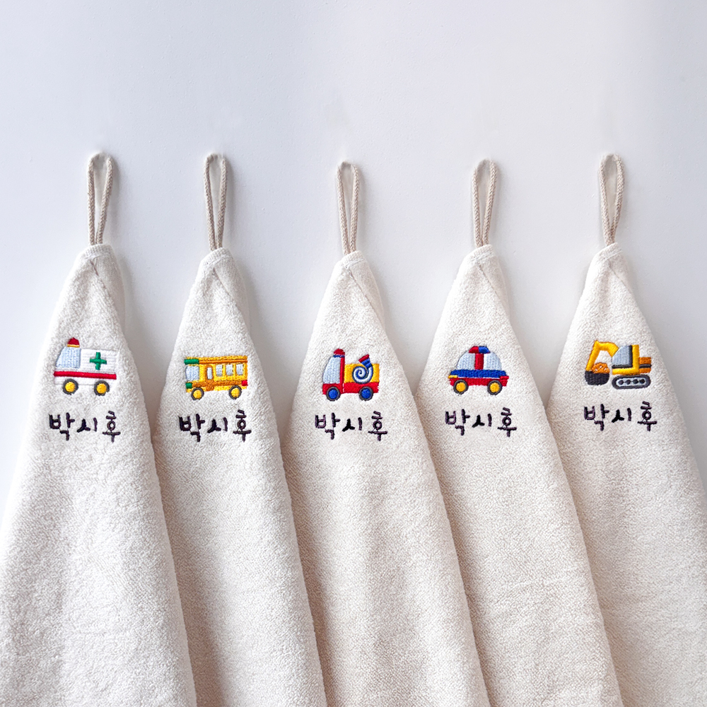 어린이집수건 고리 손수건 유치원 이름자수 5매 핸드타올 자동차 제품 이미지