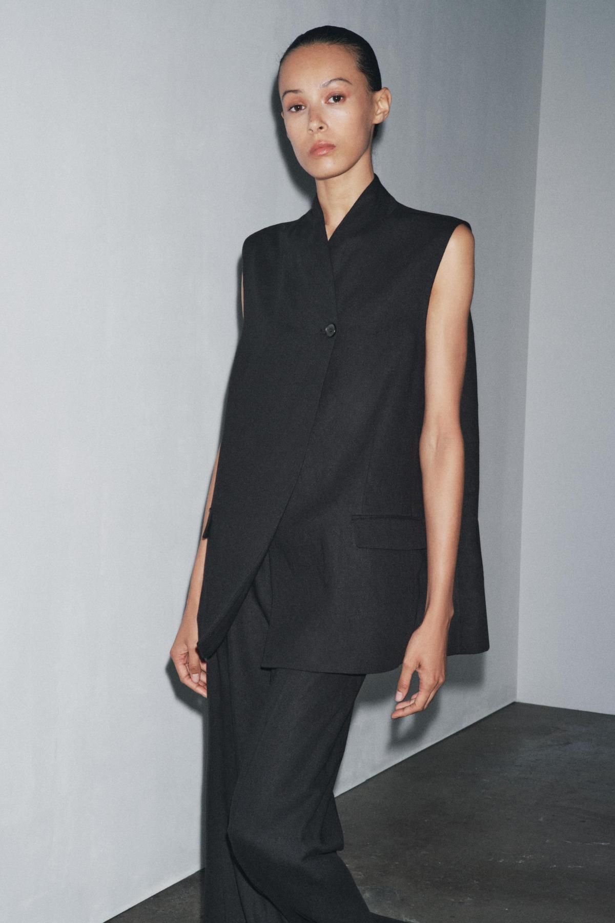 자라 블랙 웨이스트코트 베스트 8158/586 BLACK - 상세 이미지 3