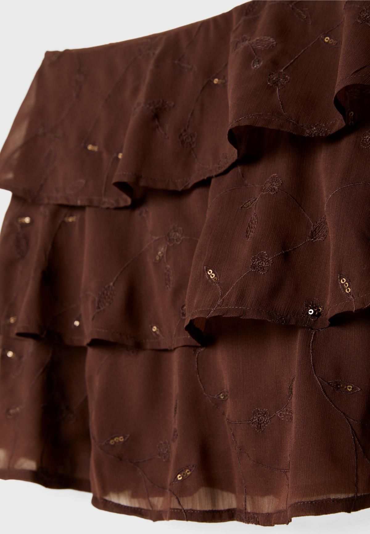 스트라디바리우스 브라운 러플 자수 미니 스커트 1278/755 BROWN - 상세 이미지 3