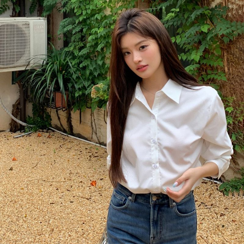 여성 루즈핏 밴드카라 셔츠 베이직 긴팔 블라우스 데일리 출근룩 오피스룩 하객룩 모던 깔끔한 봄 가을 - 상세 이미지 2