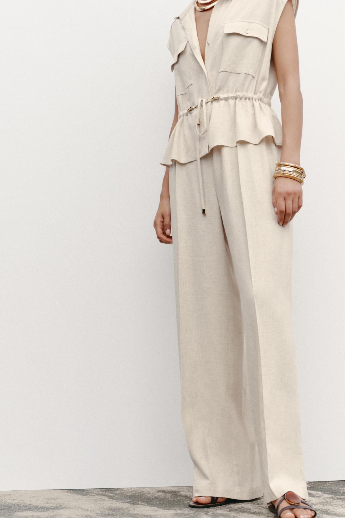 자라 린넨블렌드 와이드핏 점프수트 8345/746 LIGHT BEIGE - 상세 이미지 4