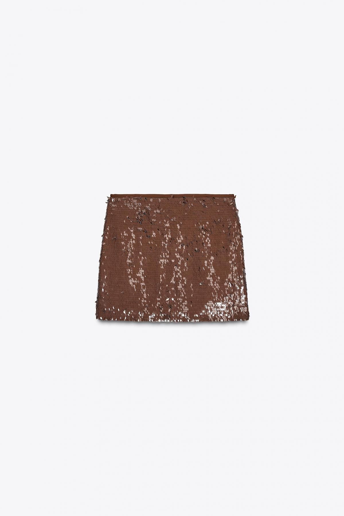 자라 글리터 시퀸 미니 스커트 3920/104 BROWN - 상세 이미지 5