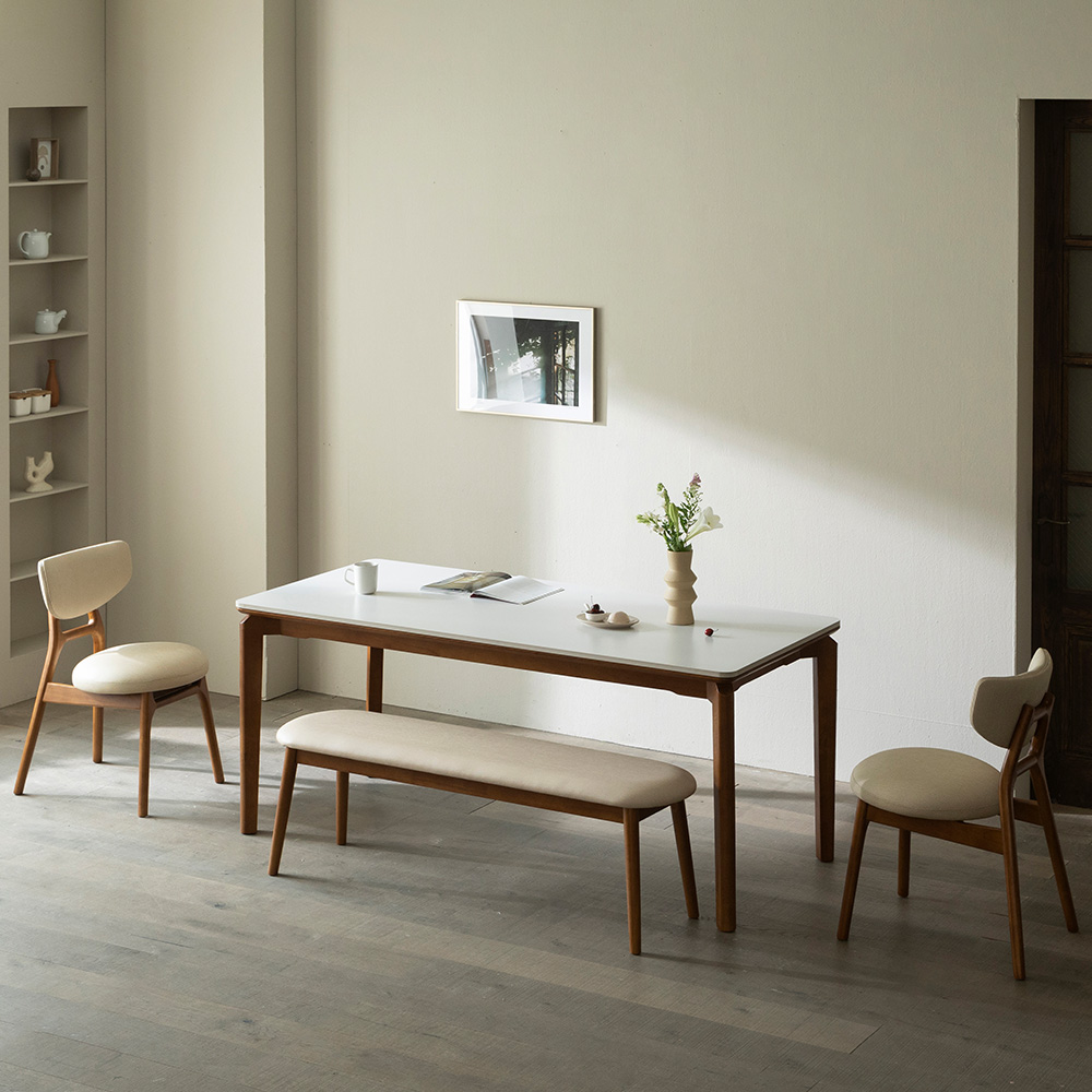 [4인 식탁] 미코하임 디에르 원목 18T 포세린 양면 세라믹 카페 식탁 테이블 1400mm, 월넛