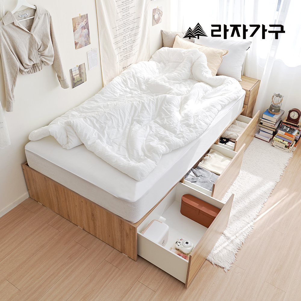 라자가구 누아 빅 수납 서랍 침대 프레임 무헤드형, Q(퀸), 화이트워시