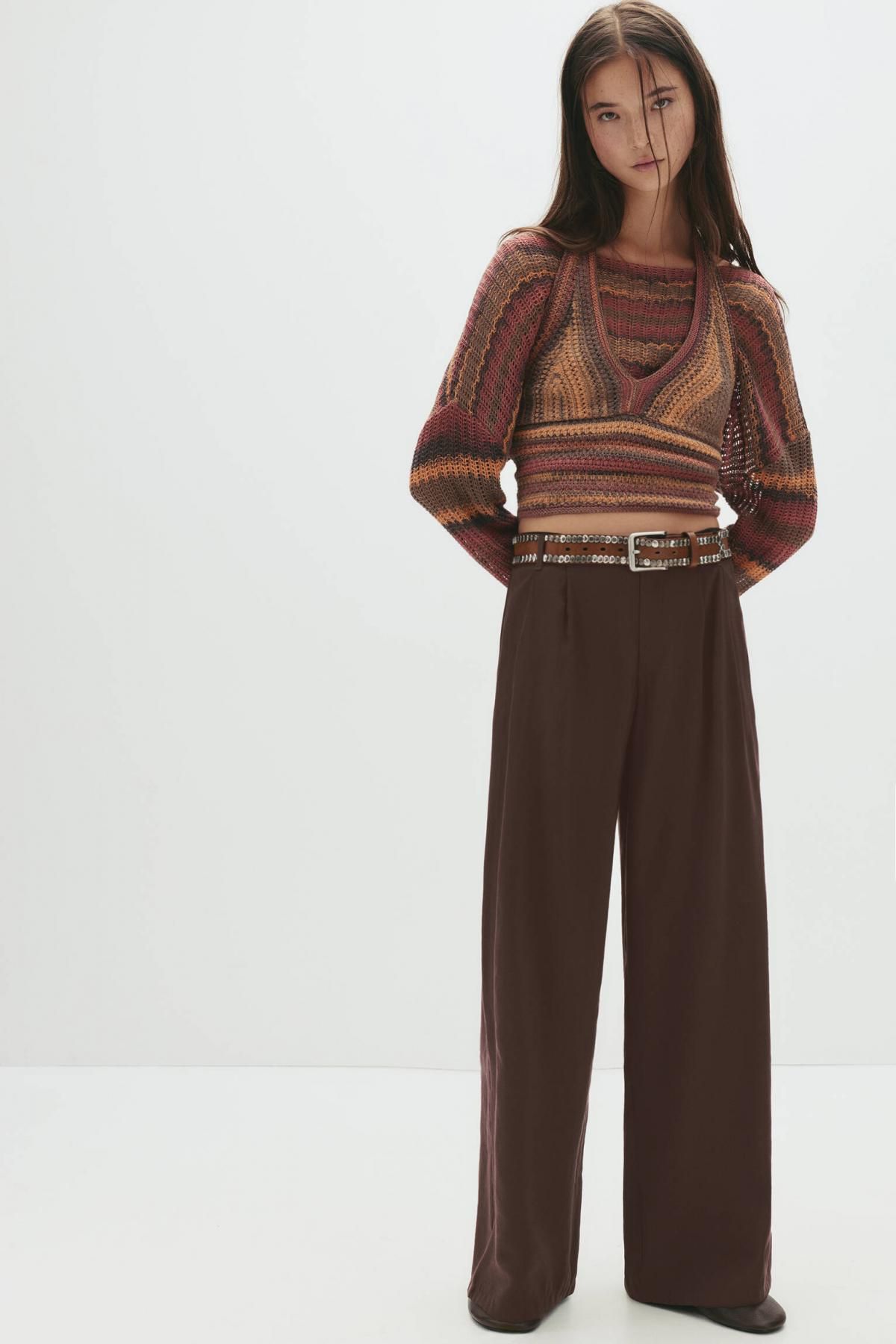 풀앤베어 와이드 다트 디테일 스마트 팬츠 7674/307 BROWN - 상세 이미지 3