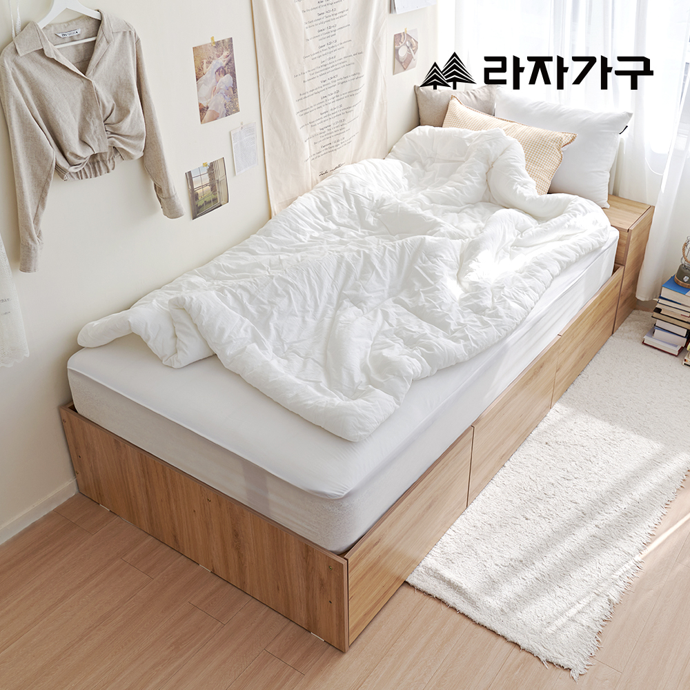 라자가구 누아 수납 서랍 침대 슈퍼싱글 SS 하이필로우탑, 낮은헤드_내추럴