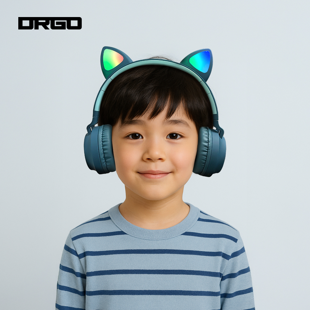 디알고 LED 라이트닝 키즈 고양이귀 블루투스 헤드폰 BH028C 다크블루