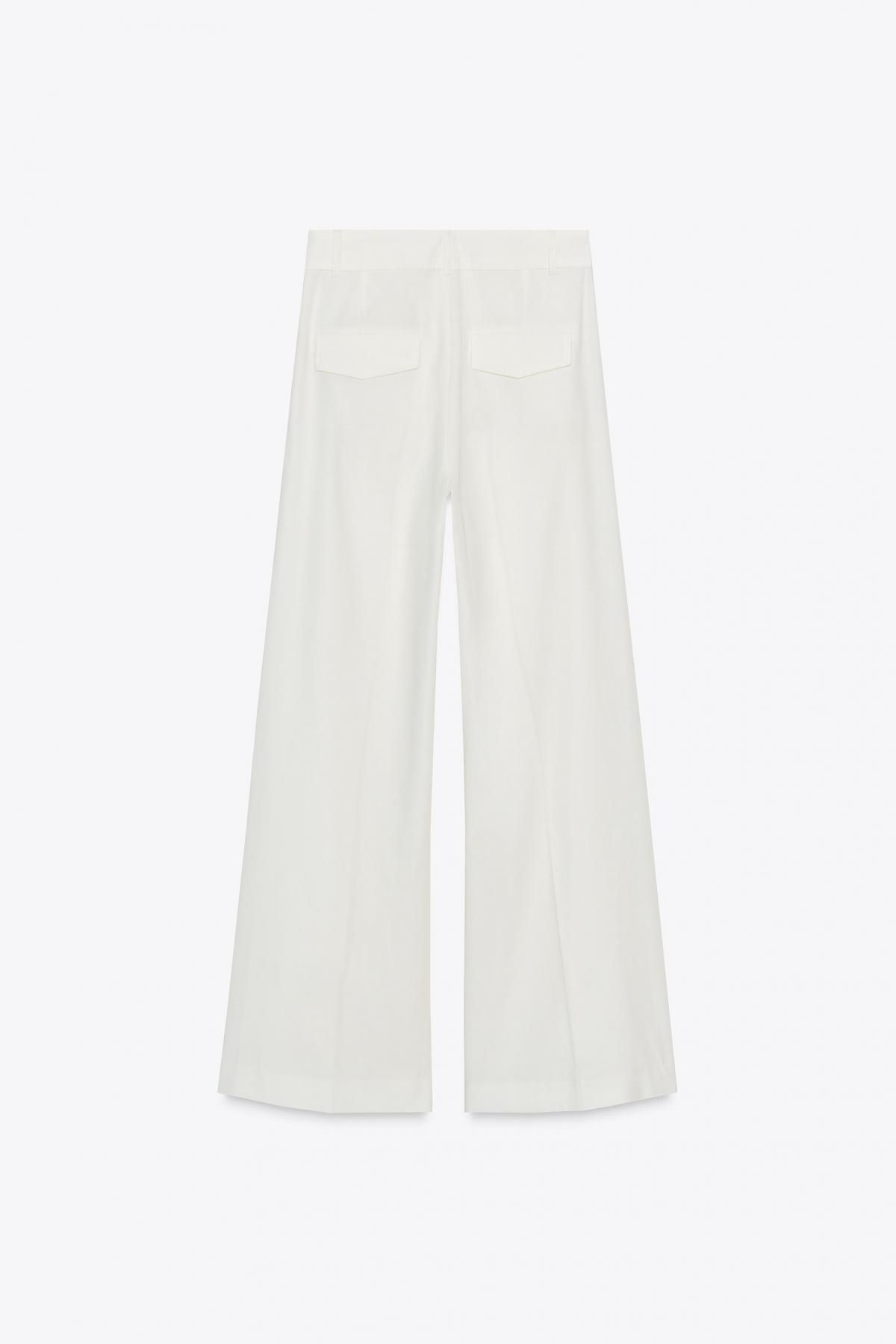 자라 와이드 하이웨이스트 플리츠 팬츠 6929/505 OYSTER-WHITE - 상세 이미지 5