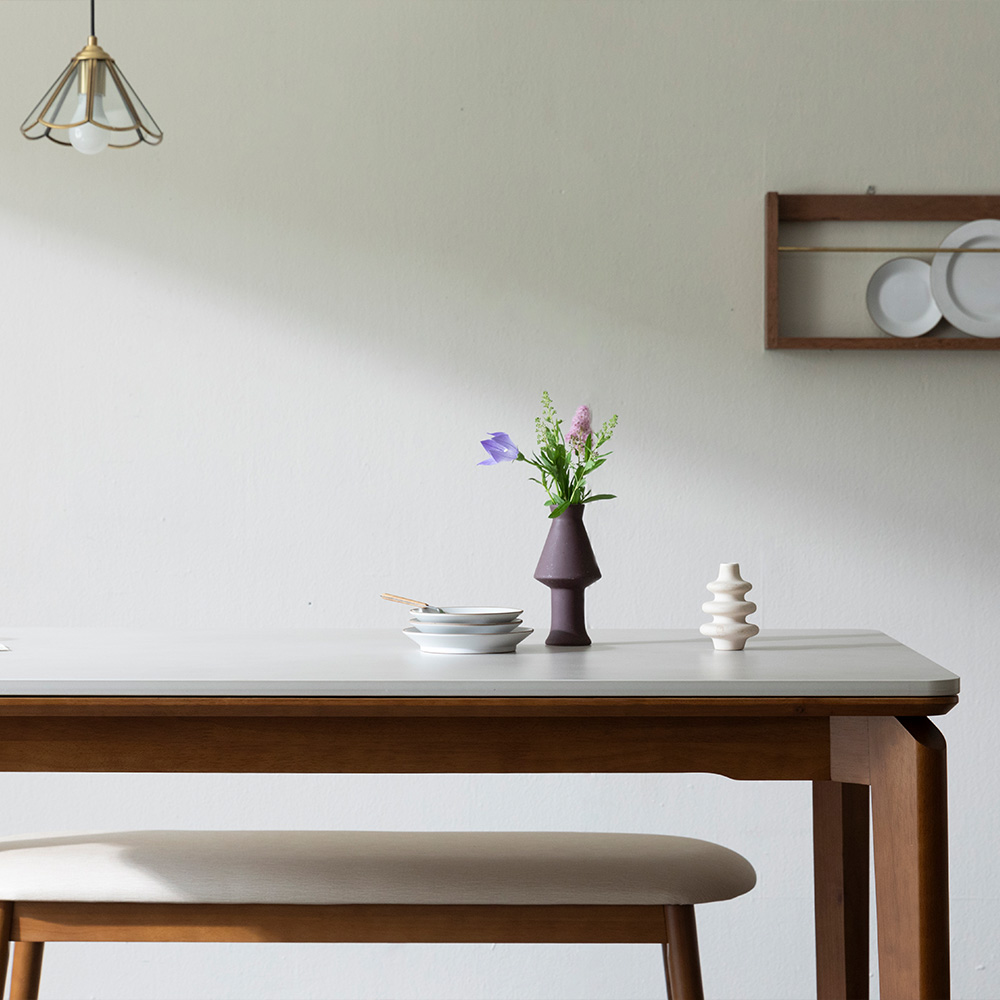 [4인 식탁] 미코하임 디에르 원목 18T 포세린 양면 세라믹 카페 식탁 테이블 1400mm, 월넛