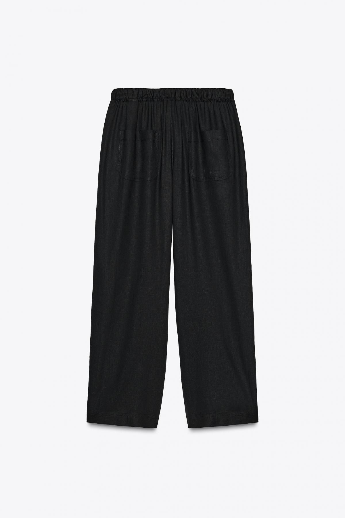 자라 린넨블렌드 비즈 드로스트링 와이드 팬츠 8668/383 BLACK - 상세 이미지 5