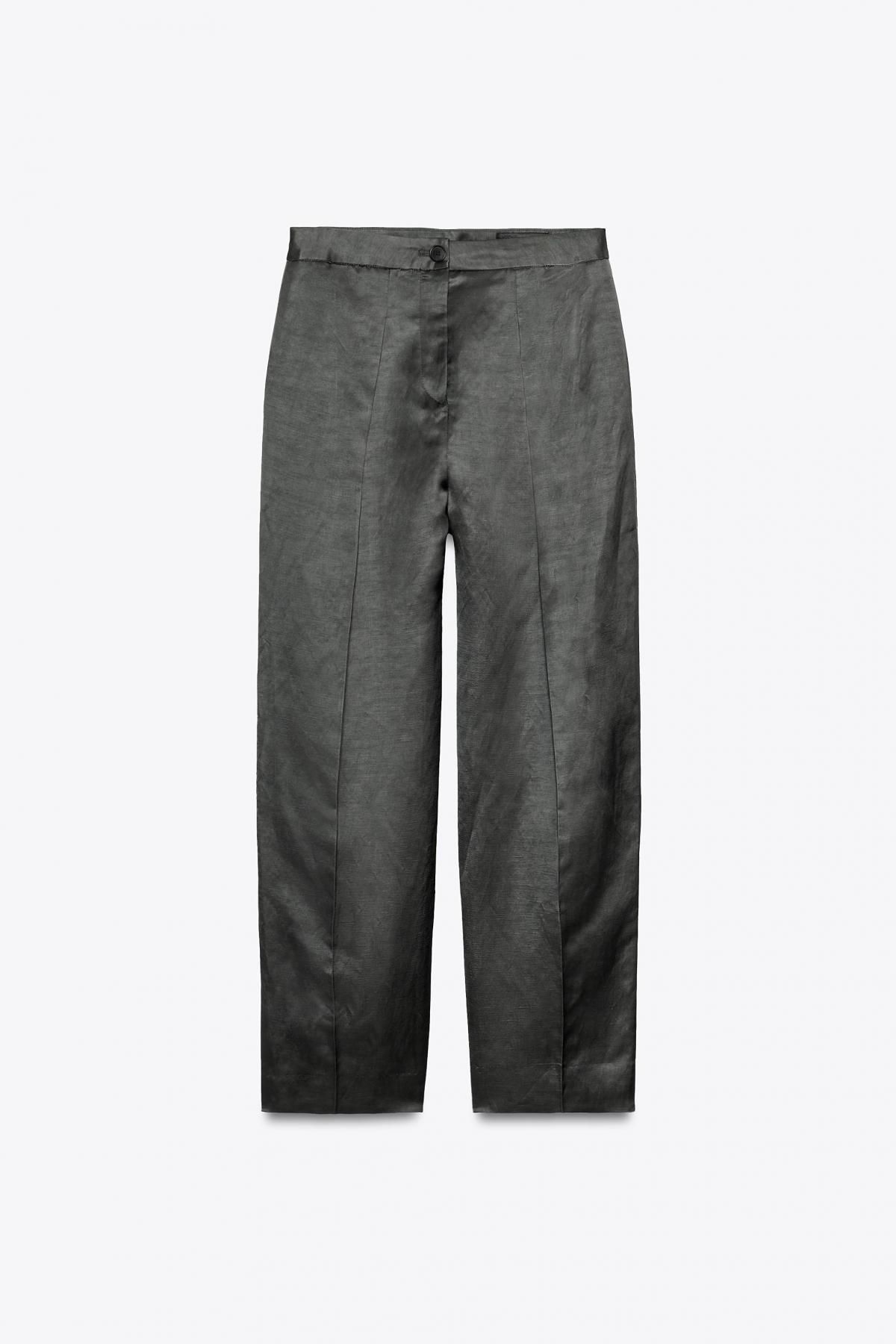 자라 새틴 린넨 블렌드 와이드 팬츠 8059/002 CHARCOAL - 상세 이미지 5