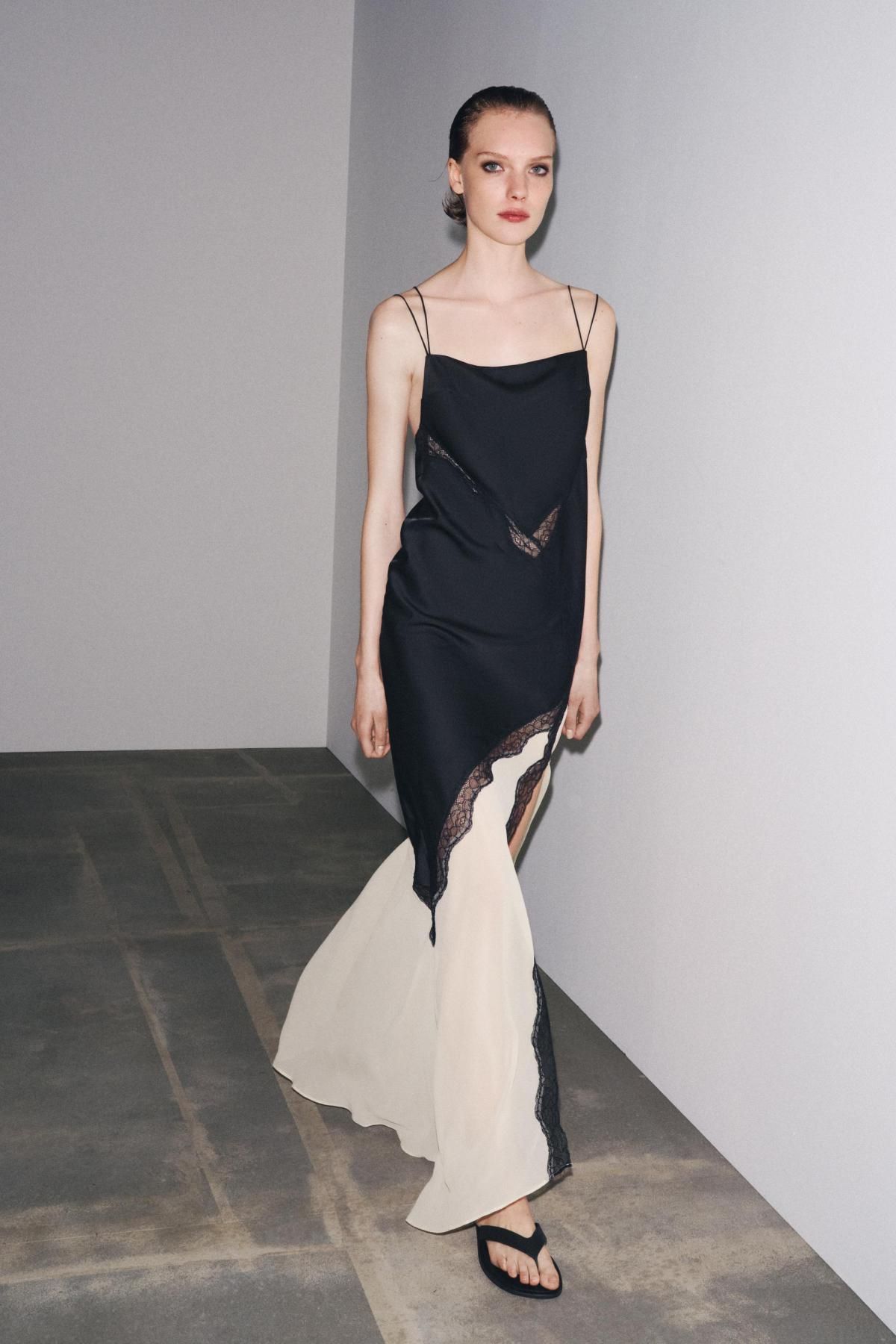 자라 콤비 레이스 스트랩 슬립 롱 원피스 1067/625 BLACK / ECRU - 상세 이미지 3
