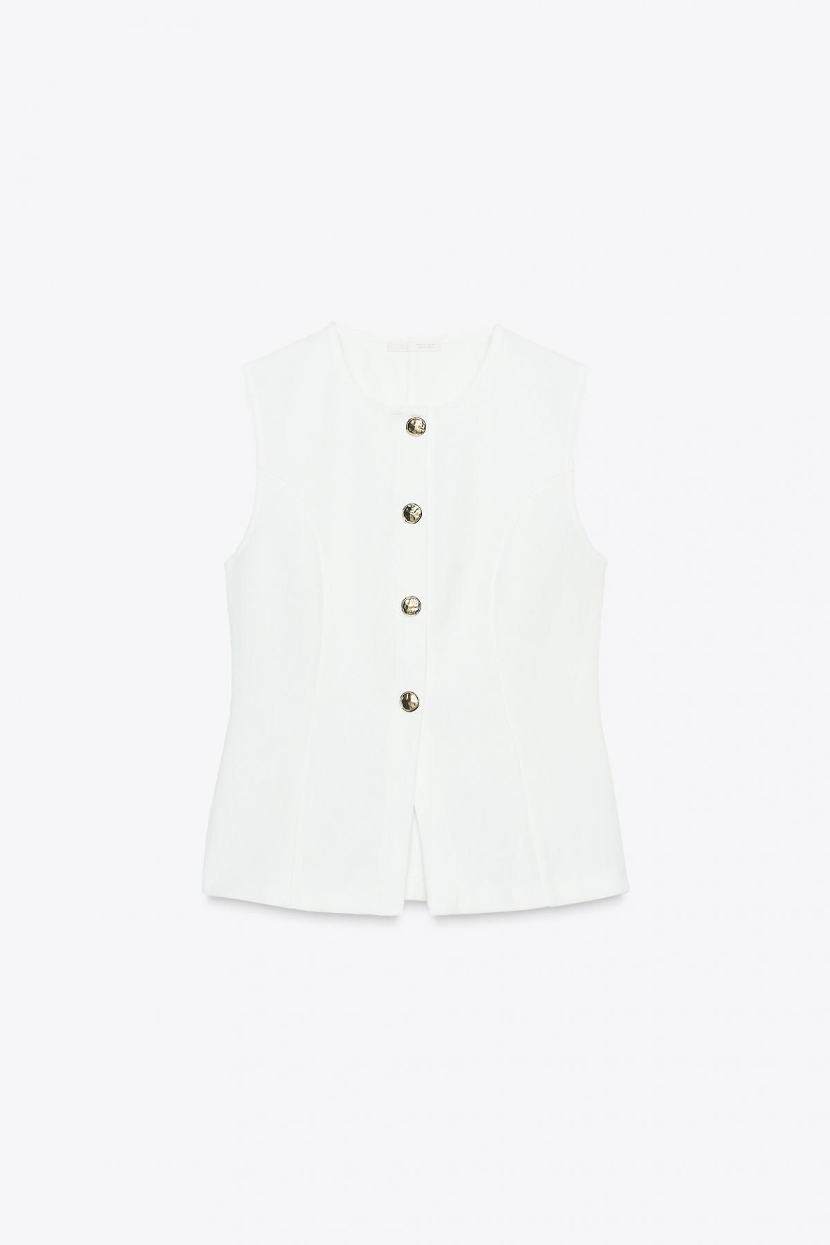 자라 테크니컬 트윌 버튼 베스트 5067/152 OYSTER-WHITE - 메인 이미지