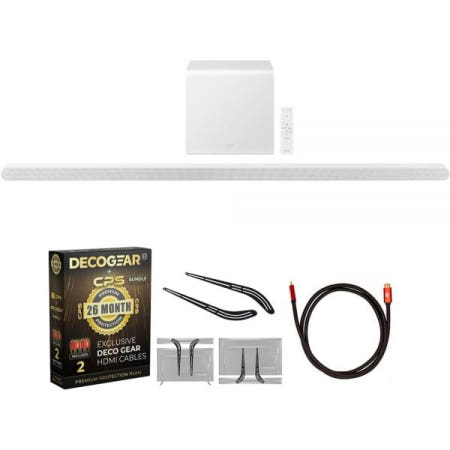 [해외]삼성 HW-S801D 3.1.2ch 무선 사운드바 돌비 애트모스, 흰색(2024년형) 데코 기어 4K HDMI 2.0 케이블 x2 및 CPS 전용 26개월 보호 팩 번들(B